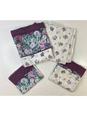 J.C. Penney Queen Floral Cotton Polyester Vintage 1990s Sheet Set Fitted Top